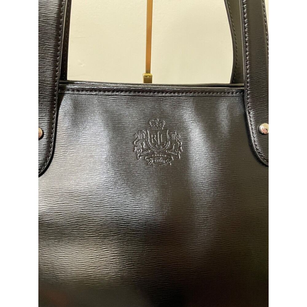 Lauren Ralph Lauren Newbury Black Saffiano Classic Coated Leather Tote Black VTG